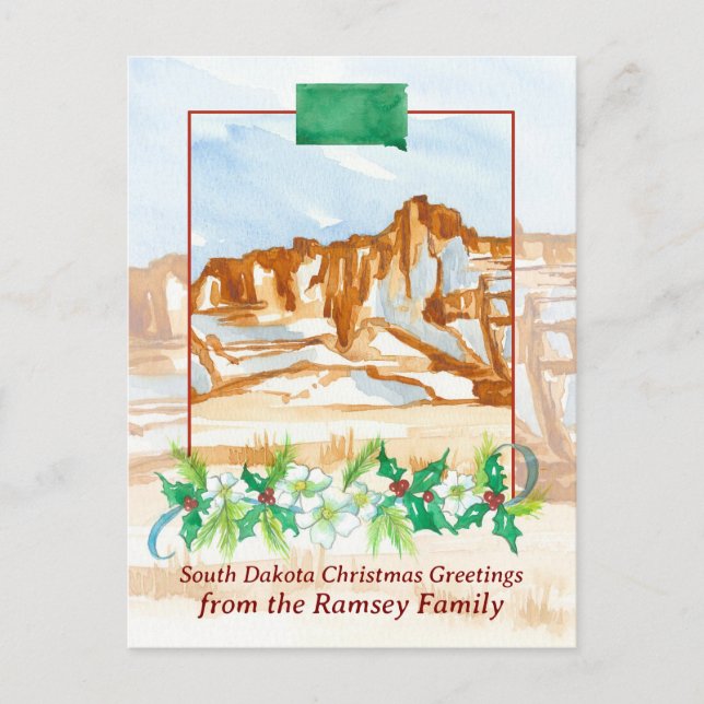 Merry Christmas South Dakota Badlands Winter  Holiday Postcard (Front)