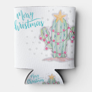 Merry christmas southwest cactus lighted tree snow can cooler