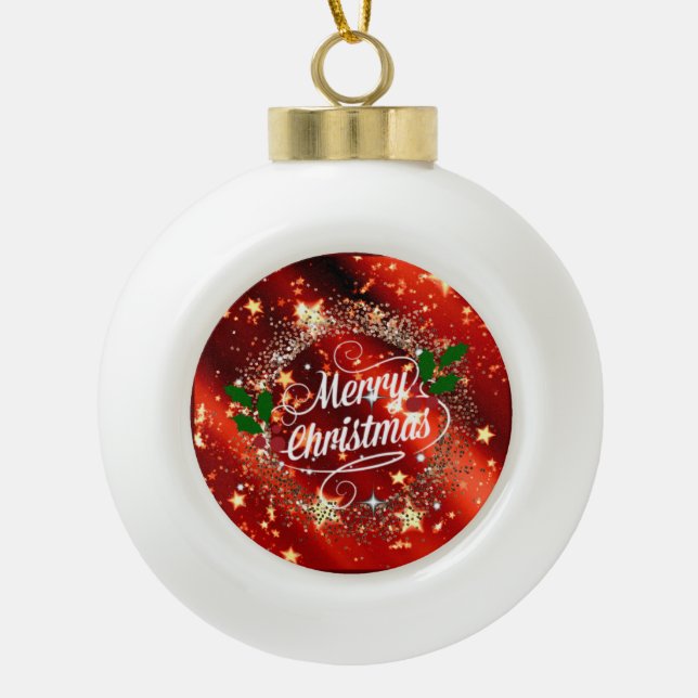Merry Christmas, sparkle and glitter Ceramic Ball Christmas Ornament (Front)