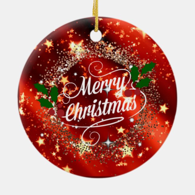 Merry Christmas, sparkle and glitter Ceramic Tree Decoration (Back)