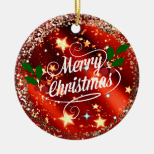 Merry Christmas, sparkle and glitter Ceramic Tree Decoration