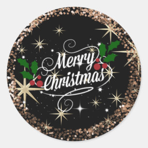 Merry Christmas sparkle and glitter Classic Round Sticker