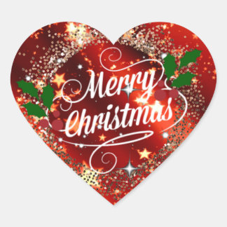Merry Christmas, sparkle and glitter Heart Sticker