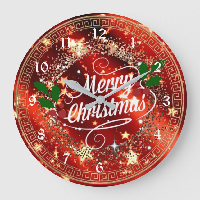 Merry Christmas, sparkle and glitter look, Large Clock (Front)