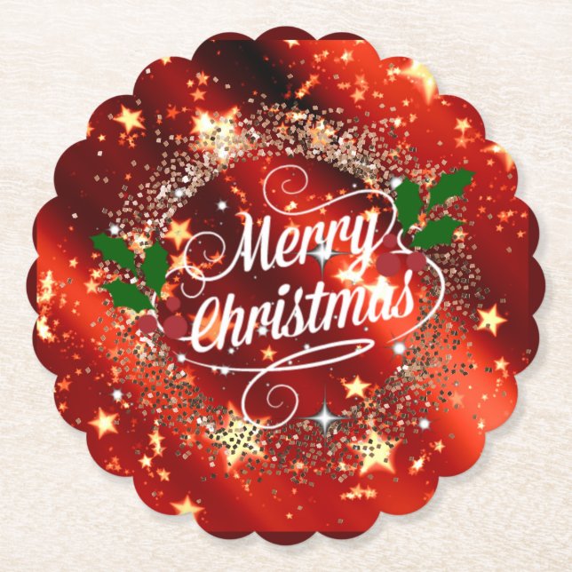 Merry Christmas, sparkle and glitter Paper Coaster (Front)
