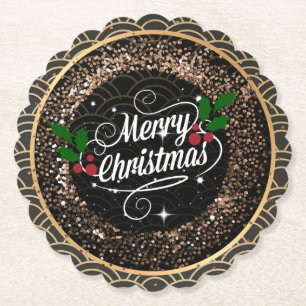 Merry Christmas, sparkle and glitter, Paper Coaster