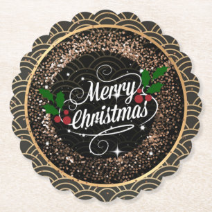 Merry Christmas, sparkle and glitter, Paper Coaster