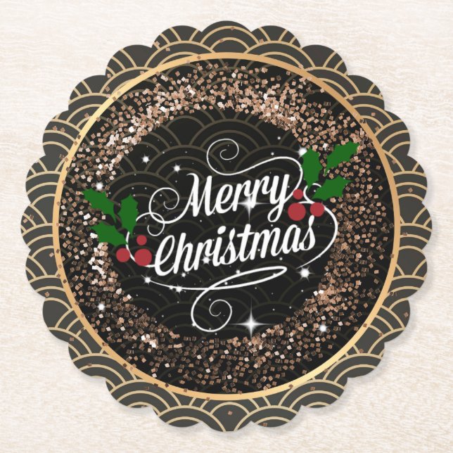 Merry Christmas, sparkle and glitter, Paper Coaster (Front)