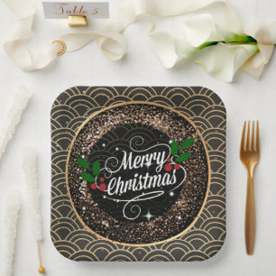 Merry Christmas, sparkle and glitter,   Paper Plat Paper Plate
