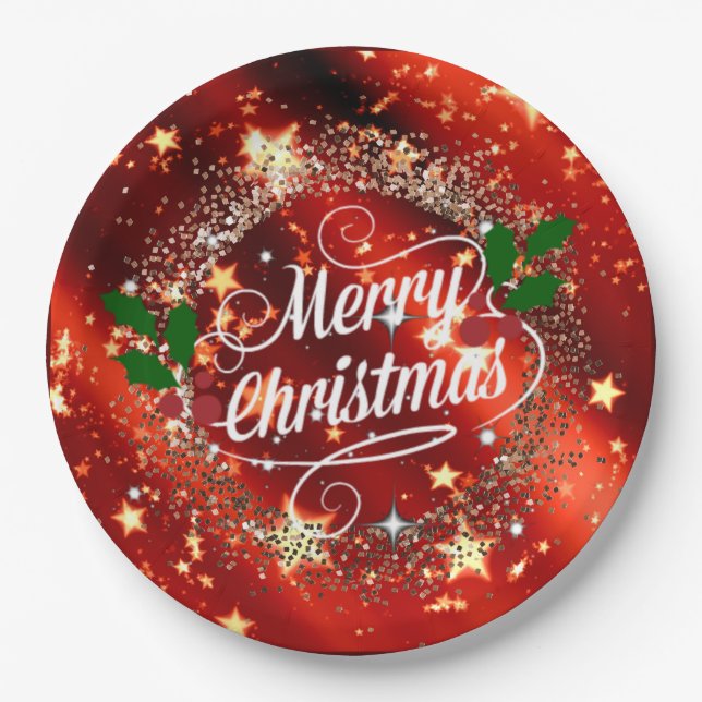 Merry Christmas sparkle and glitter Paper Plate (Front)