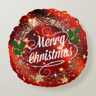Merry Christmas, sparkle and glitter Round Cushion