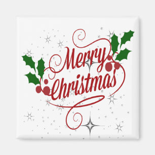 Merry Christmas sparkle and shine red text Magnet