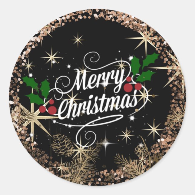 Merry Christmas, sparkle, glitter and shine,  Classic Round Sticker (Front)