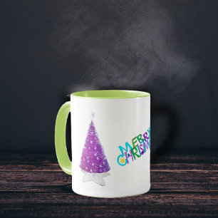 Merry Christmas Sparkle Pink silver Trees Mug