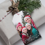 Merry Christmas Sparkle Stars Photo Overlay Gift Tags<br><div class="desc">Thess beautiful Christmas gift tags are simple, elegant and festive. They feature your full frame photo surrounded by white glitter, sparkles, or stars with the caption: merry Christmas written in elegant script lettering. The back of the card is a deep marbled red colour. Beautiful way to personalise your gift giving...</div>