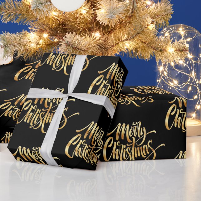 Merry Christmas, Sparkling black and Golden  Wrapping Paper (Holidays)