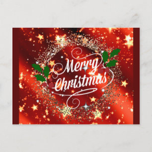 Merry Christmas, Sparkling Red and Gold Design Postcard