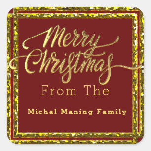 Merry Christmas, Sparkling Red and Gold Design  Square Sticker
