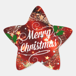 Merry Christmas, Sparkling Red and Gold Design Star Sticker