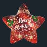 Merry Christmas, Sparkling Red and Gold Design Star Sticker<br><div class="desc">Merry Christmas,  holiday red and sparkling gold design</div>