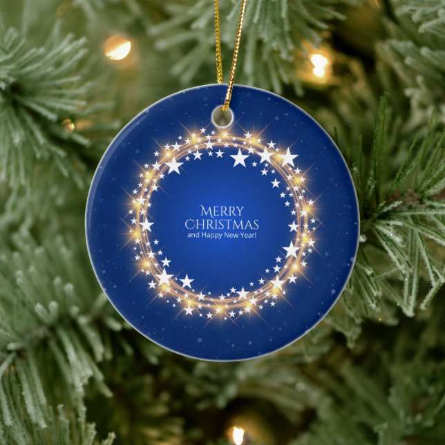 Merry Christmas Sparkling Stars Wreath Blue Ceramic Tree Decoration (Tree)