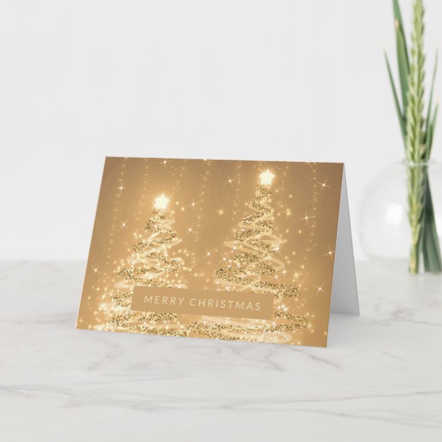 Merry Christmas Sparkling Trees Copper  Card (Front)