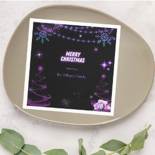 Merry Christmas Sparkling Trees Snowflakes Stars Napkin