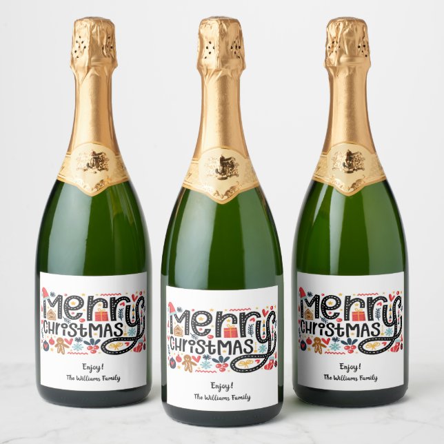 Merry Christmas Sparkling Wine Label (Bottles)