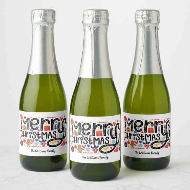 Merry Christmas Sparkling Wine Label (Bottles)