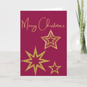 Merry Christmas, sparkly 3 Gbolden Star Christmas Card
