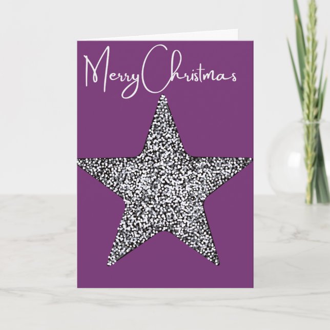 Merry Christmas, sparkly Glitter Star Christmas Card (Front)
