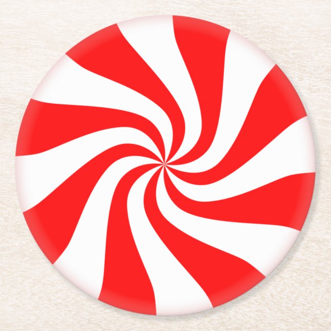 Merry Christmas Spearmint swirl peppermint Candy Round Paper Coaster (Front)