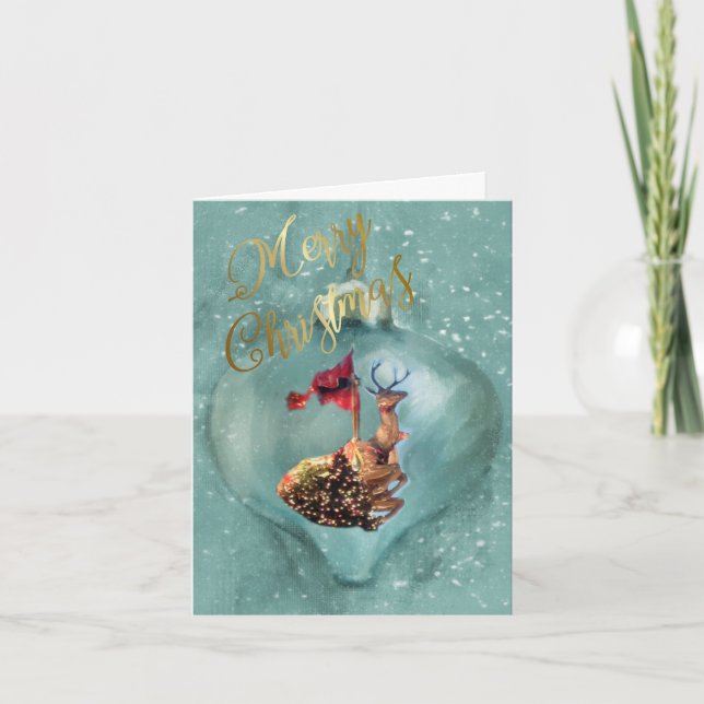 Merry Christmas Special Reindeer Ornament Snow Hol Holiday Card (Front)