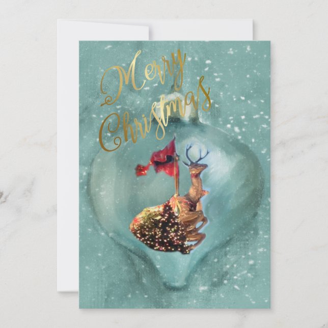 Merry Christmas Special Reindeer Ornament Snow Holiday Card (Front)