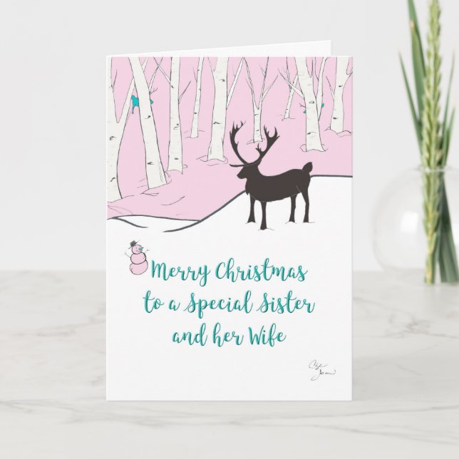Merry Christmas Special Sistser, Wife, Whimsical Holiday Card (Front)
