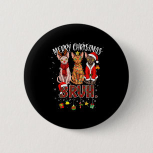 Merry Christmas Sphynx Cat Santa Reindeer Bruh Fun 6 Cm Round Badge