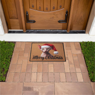 Merry Christmas Sphynx Cat, Xmas Santa Sphynx Doormat