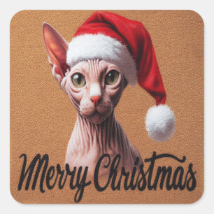 Merry Christmas Sphynx Cat, Xmas Santa Sphynx Square Sticker