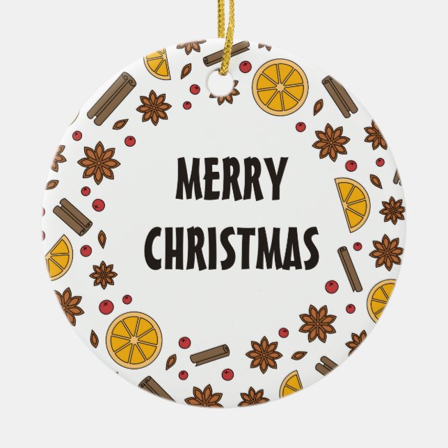 Merry Christmas spices food star anise Ceramic Tree Decoration (Front)