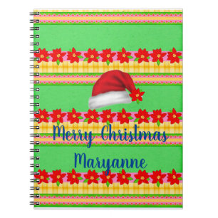 Merry Christmas Spiral Notebook Santa's Hat 