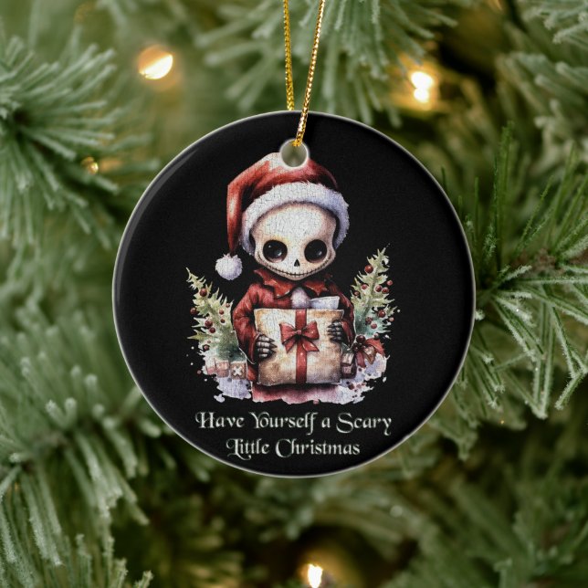 Merry Christmas Spooky Gothic Ceramic Tree Decoration (Tree)