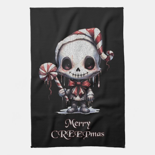 Merry Christmas Spooky Gothic Tea Towel (Vertical)
