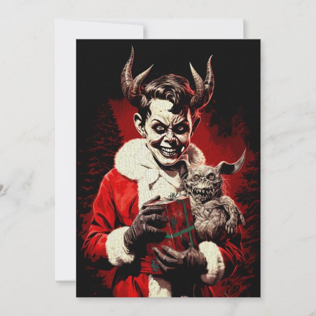 Merry Christmas Spooky Horror Devil Boy Holiday Card (Front)