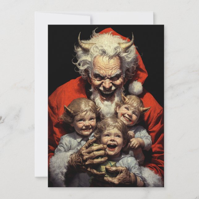 Merry Christmas Spooky Horror Devil Santa Holiday Card (Front)