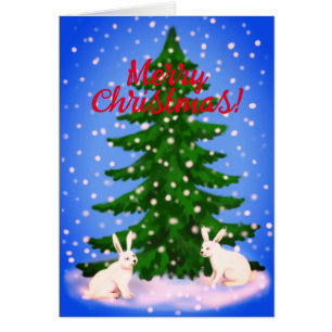 Merry christmas spruce and bunnies Card