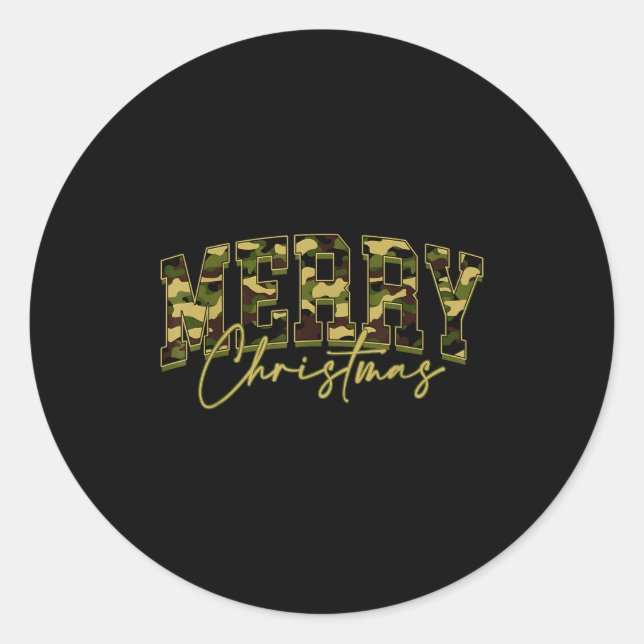 Merry Christmas Squad Camo Camouflage Xmas Pajamas Classic Round Sticker (Front)