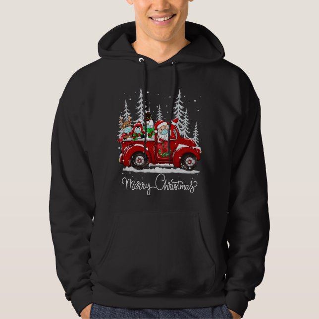 Merry Christmas Squad Santa Face Mask Red Truck Fr Hoodie (Front)