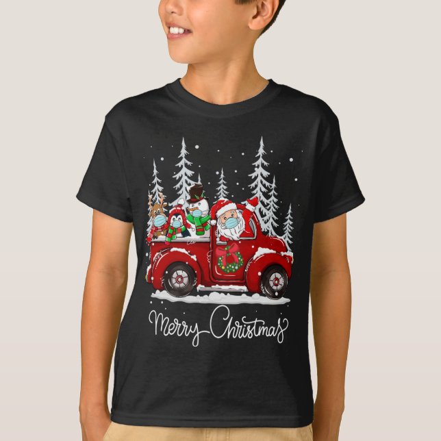 Merry Christmas Squad Santa Face Mask Red Truck Fr T-Shirt (Front)
