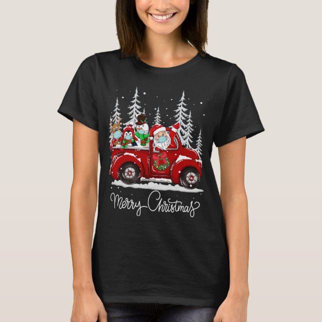 Merry Christmas Squad Santa Face Mask Red Truck Fr T-Shirt (Front)