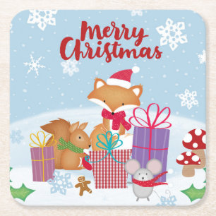 Merry Christmas Square Paper Coaster